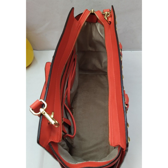 Michael Kors Selma Red Saffiano Leather Studded Top Handle Satchel Shoulder Bag - Picture 10 of 16